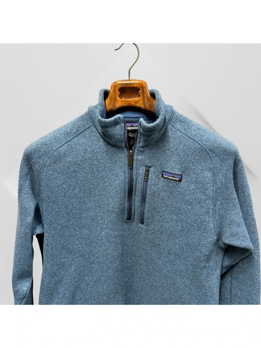 Patagonia Better Sweater Jacket Mens M Blue 1/4 Zip Fleece Worn Wear 22x29